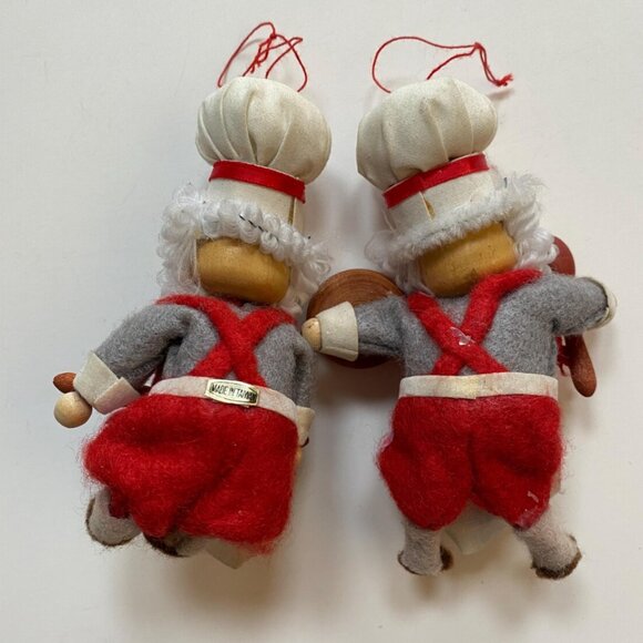 Vintage Folk Santa Claus Ornaments Baker & Chef – Wood and Felt Christmas Decor - Picture 6 of 6
